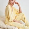 Lolida, فروش لباس راحتی ابریشم مصنوعی چین‎دار آستین زرد با کیفیت عالی و رنگ زیبا و طرح شیک و قیمت عمده ساخت برند TRENDYOLMİLLA .