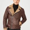 Lolida, فروش کاپشن یقه گرد مردانه جیر آستر خزدار قهوه با کیفیت عالی و رنگ زیبا و طرح شیک و قیمت عمده ساخت برند Avva .