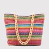 Lolida, فروش کیف دوشی زنجیردار دستی طرح‎دار حصیری صورتی میکس با کیفیت عالی و رنگ زیبا و طرح شیک و قیمت عمده ساخت برند Berlesi .